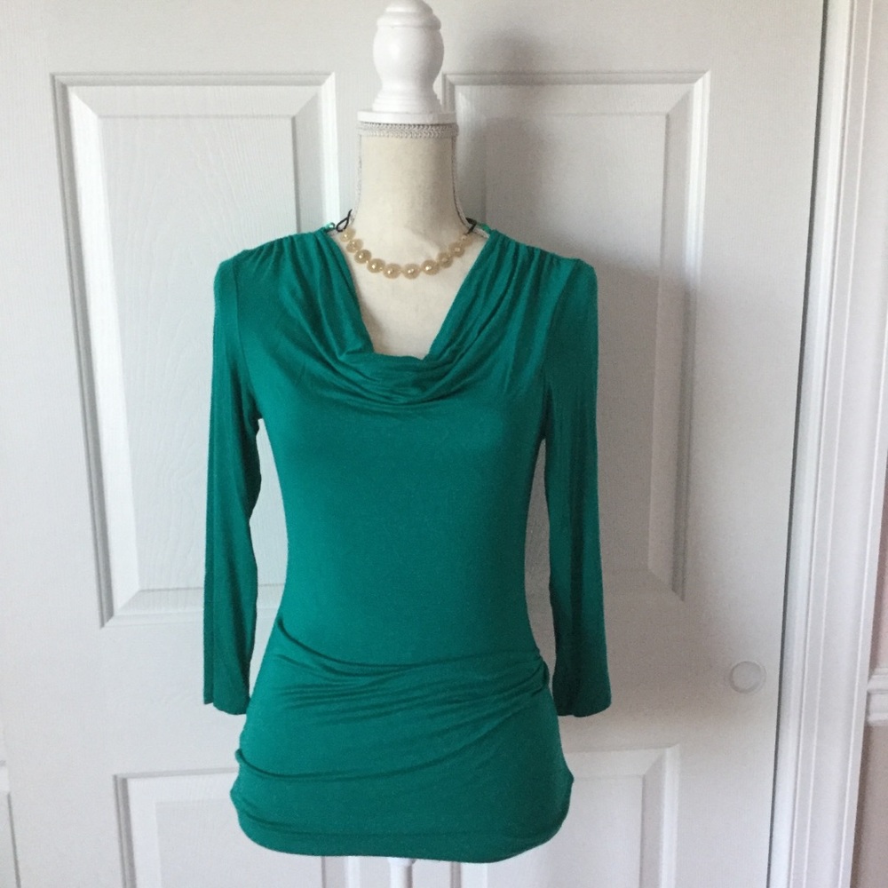Emerald Green Drape Neck Top EUC